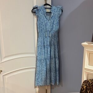 Sail to Sable Light Blue Ruffle Flutter Sleeve Midi/Maxi Dress